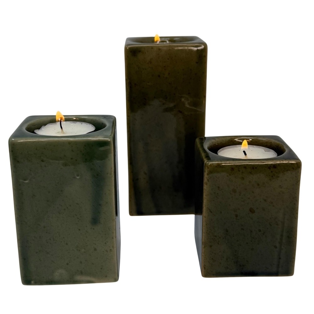3 Pc Leaf Candle Holder Set MCM Ceramic Candleholder Set Vintage Tealight Votive - Picture 4 of 9